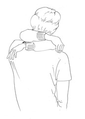 Watercolor romantic couple illustration. Silhouette of boy and girl in love hugging graphic isolated on white background. Relashionship concept. Love themed poster.Wall art romance.