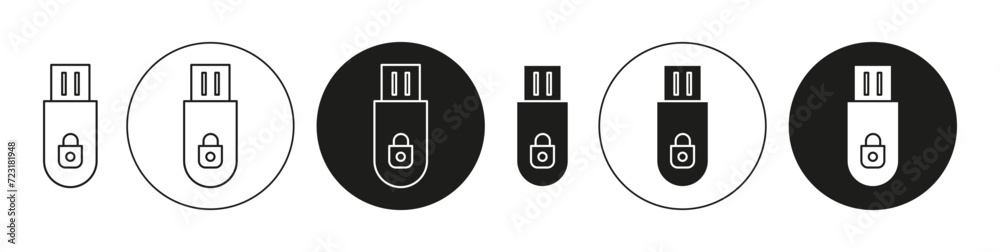 Aufkleber Encrypted pendrive Isolated on White Background set. Encrypted pendrive vector line art logo