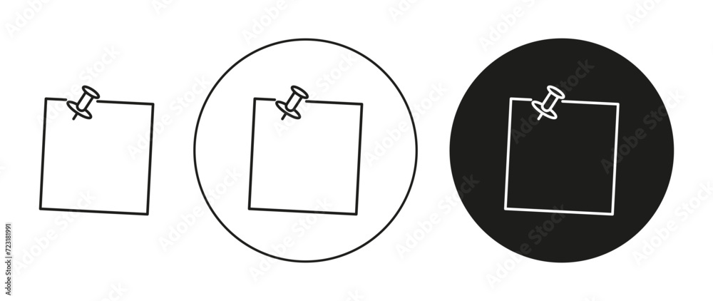 Poster Note paper with pushbutton Isolated on White Background set. Note paper with pushbutton vector line art logo