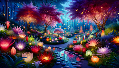 Obraz na płótnie Canvas Enchanted Forest Pathway at Twilight. Created with Generative AI