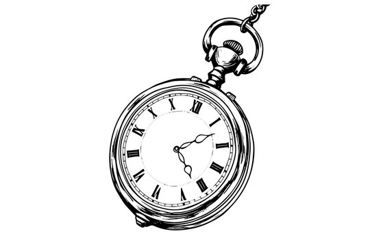 recommend clip art: Classic sketch illustration with pocket watch engraved. Vintage watch vector icon.