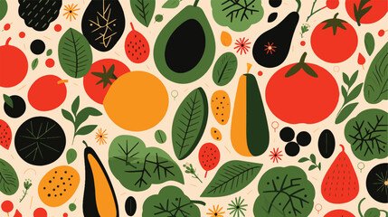Organic food geometric mosaic background. Natural fruit - obrazy, fototapety, plakaty