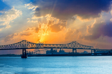 Fototapeta na wymiar Horace Williams bridge spanning the river Mississippi at Baton Rouge, Louisiana