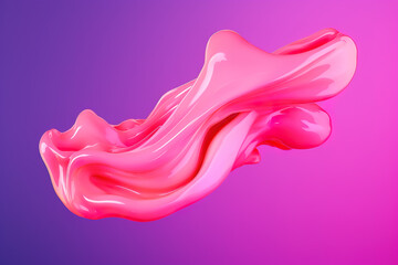 Generative AI image of a smooth pink abstract shape floating against a vivid purple background, conveying a sense of softness and minimalism