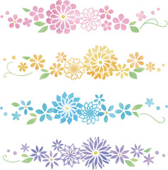 Fototapeta na wymiar シンプルな花柄4種の飾りフレーム2【水彩タイプ】