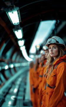 Portrait of female engineers inside an underground infrastructure in a modern city