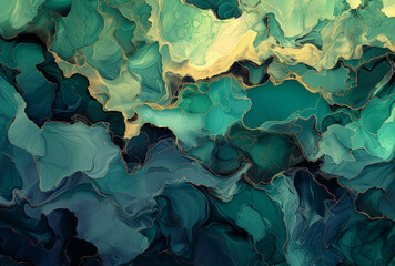 A beautiful image of turquoise and gold marble. Generated by artificial intelligence.