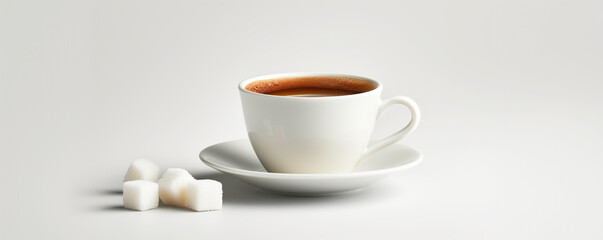 Coffee cup with cream and sugar, white background