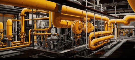 Installation of indoor pipe systems in a modern factory. AI generated Image