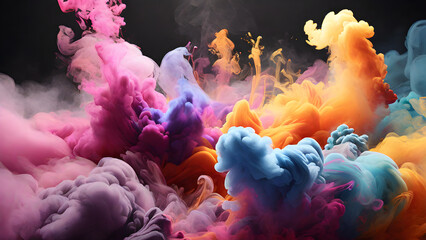An image of colorful smoke and water droplets swirling freely. Generative AI.