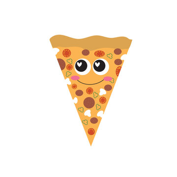 Pizza in love character with rapt eyes. Vector illustration.