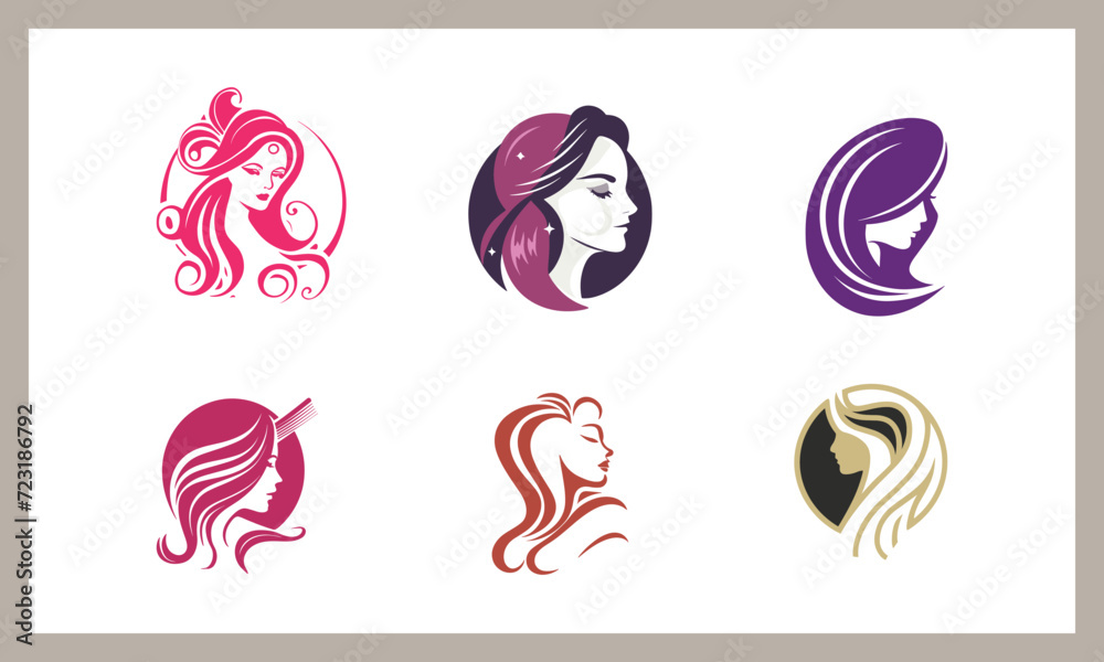 Wall mural luxury woman logo with gold color cmyk elegant line art concept. premium logo design vector modern s