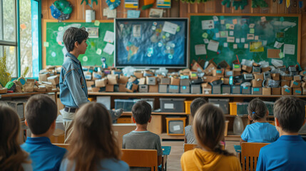 Student Presenting Recycling Project in Class