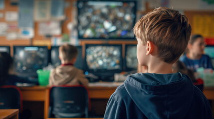 Obraz premium Young Student Observing Educational Content on Screen