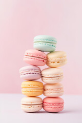 Obraz premium Macaroons stacked on pink background