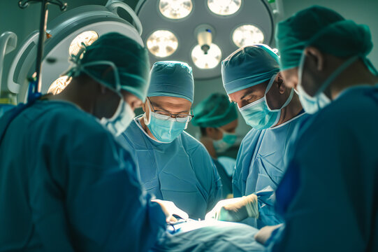 A group of Surgeons in the operating room. View of the surgeons at work