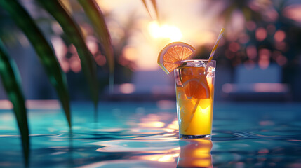 drinking a cocktail in the summer pool, calm,