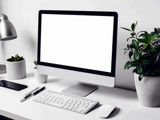 monitor with green screen on table