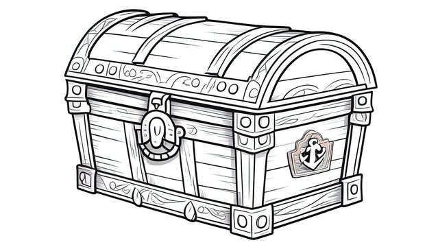 Coloring book for kids, a treasure chest. isolated on a white background. Coloring book for children pirate chest