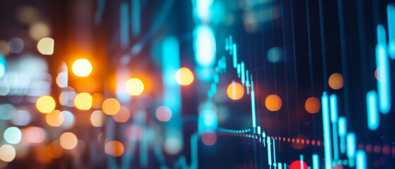 Abstract financial data graph and vibrant city lights, symbolizing economic activity and market dynamics