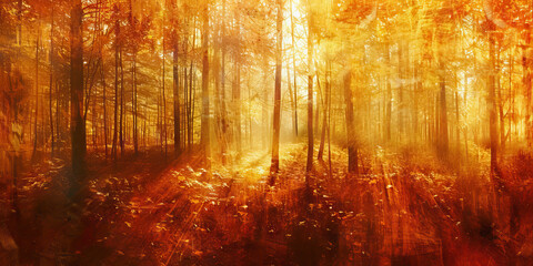 Amber Afternoon in the Autumn Woods: A Warm Palette of Amber and Autumnal Tones in a Forest Bathed in Afternoon Light