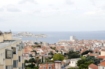 Fototapeta na wymiar Marseille, panoramic view of the city with the Frioul archipelago, France