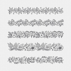 Cute Floral dividers. Hand drawn botanical vector illustration. For greeting cards, wedding invitations, label design... Black and white floral borders.