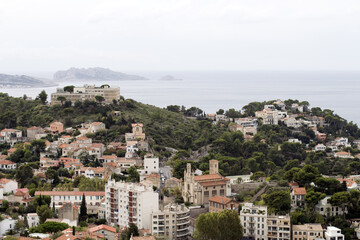 Fototapeta premium Marseille, panoramic view of the city with the Frioul archipelago, France