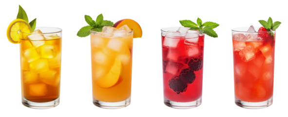 Summer ice tea and lemonade on a transparent background