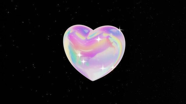 3d Abstract holographic glass dreamy heart in space galaxy. Bright pink aura background wallpaper 4k y2k retro 80s 90s. Love Happy Valentines Day. Looped animation 4k 30fps	
