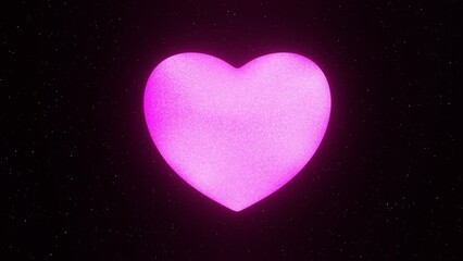 3d cute dreamy aura glitter pink heart on black background isolated. Galaxy space surface. Y2k retro 80s 90s valentines day love wedding card symbol.