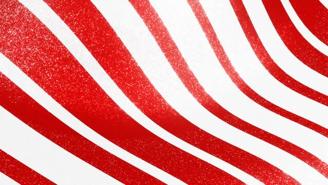 3d wavy red and white striped background. Christmas glitter shine particles. Blur glow 4k. Hypnotic psychedelic zebra texture. Retro deformation y2k magic dreamy. Animation loop 30fps 4k