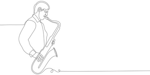 Jazzman playing saxophone one line art vector illustration