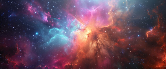 an animated galaxy in space with some colorful colors - obrazy, fototapety, plakaty