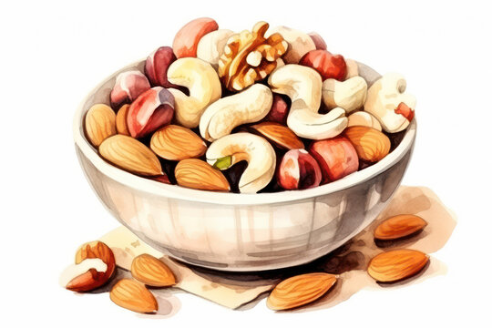 Assorted Nut Delight: A Closeup of Delicious, Healthy and Organic Nut Bowl on a Rustic Wooden Background.
