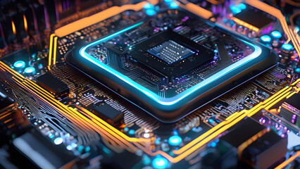generative ai computer motherboard hardware processor chips. high-tech motherboard	