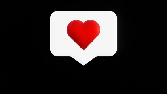 3d text love white message icon with red heart. symbol Social media message concept. Isolated black background. Valentines day card. Loop animation 30fps 4k