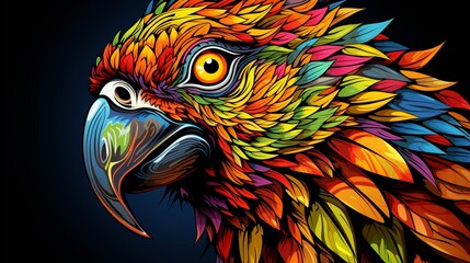 Colorful macaw bird zentangle arts, isolated on black background
