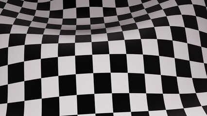 Fototapeta premium 3d abstract black and white checkered background. Wave glowing neon light flag for race competition sport winning. Retro 80s 90s vintage style.