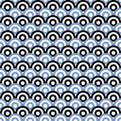 Abstract Overlap Blue Circle Pattern. geometric seamless retro background.