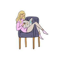 Beautiful woman sitting and reading a magazine.Vector illustration.