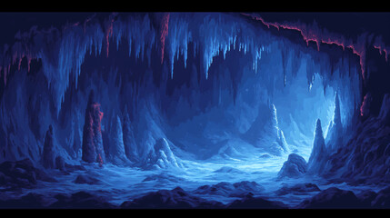 pixel art of ice cave dungeon background battle scene in RPG old school retro 16 bits, 32 bits game style