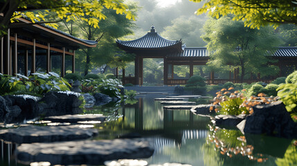 perfect symetry of a japanese garden