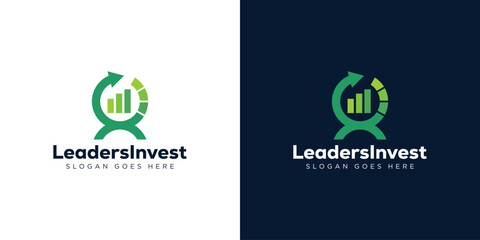 Creative Leader Invest Logo. Leadership Progress Arrow and Diagram Investment with Modern Style. Consulting Logo Icon Symbol Vector Design Template.