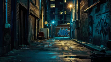 Schilderijen op glas Urban Twilight Shadows: Atmospheric Alley Exploration © Andrii 