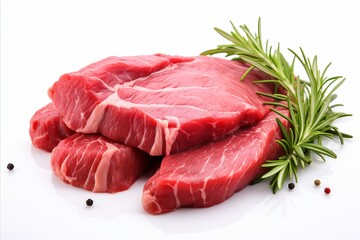 Obraz premium Prime beef cut on white for cooking and grilling, high quality red meat for tasty homemade meals.