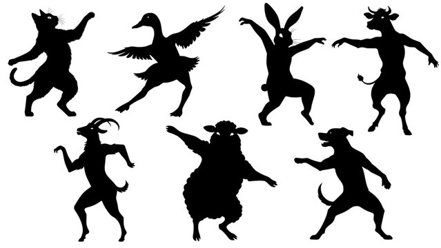 Stylish silhouette set of animal dancers