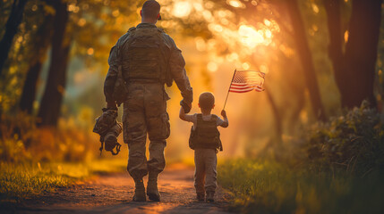 16:9 or 9:16 Soldiers and children were walking around watching the parade on Memorial Day or...