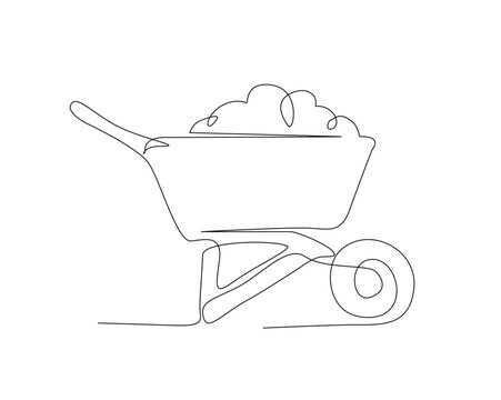 recommend clip art: Continuous one line drawing of gardening wheelbarrow. Wheelbarrow line art vector illustration. Editable stroke.