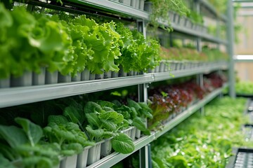 Fototapeta premium Urban vertical farm with sustainable agriculture and fresh produce